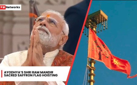 PM Narendra Modi raises the sacred saffron Dharma Dhwaj over Ayodhya’s Ram Mandir.